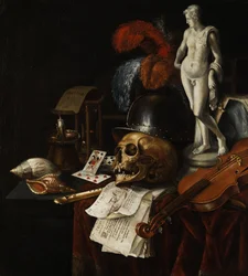 Vanitas Still Life with Skull and Playing Cards